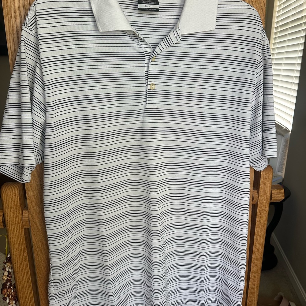 Nike White and Black Polo Shirt Classic Striped Design